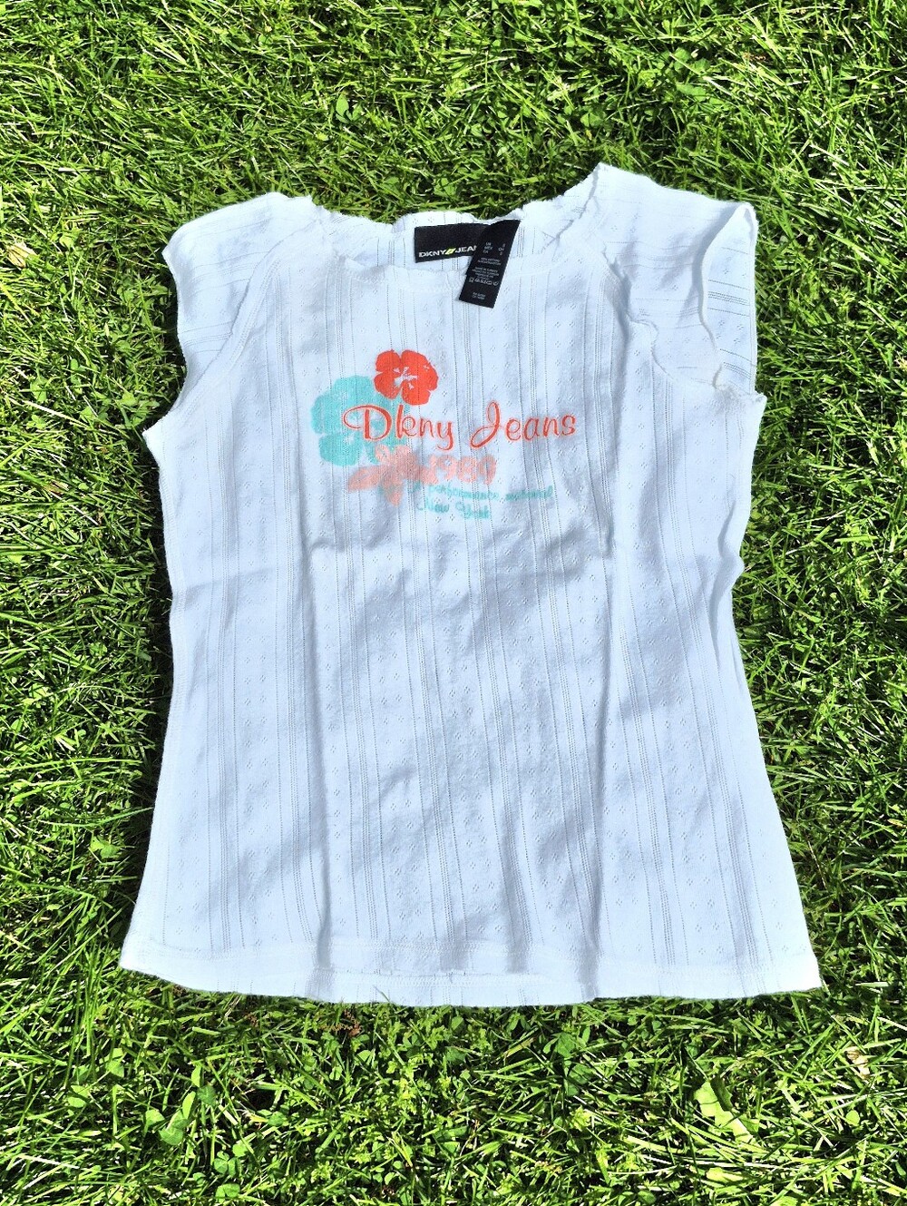 VINTAGE 90's DKNY Jeans Womens Pointelle Muscle Tee Small